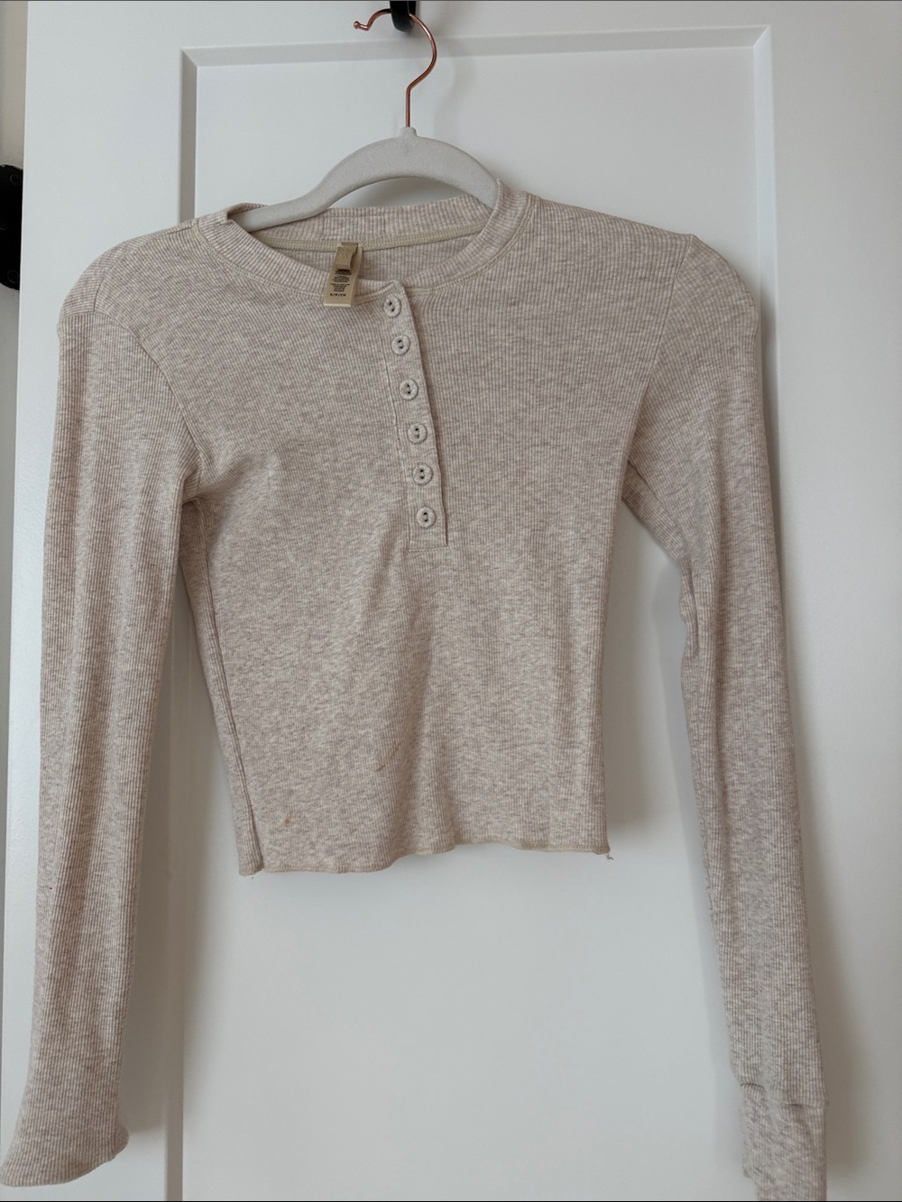 Skims Long Sleeve Button Henley Top - Cream